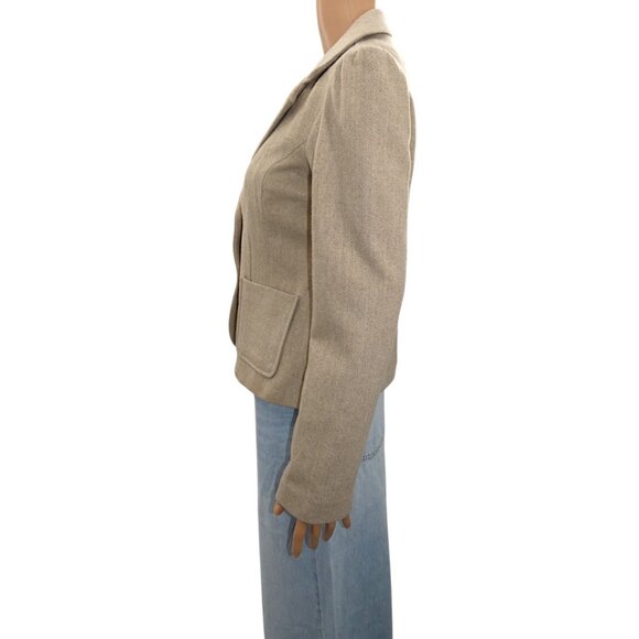 Vintage Y2K Old Navy Wool Tweed Blazer M Beige Embellished Collar Academia Prep - Picture 5 of 13